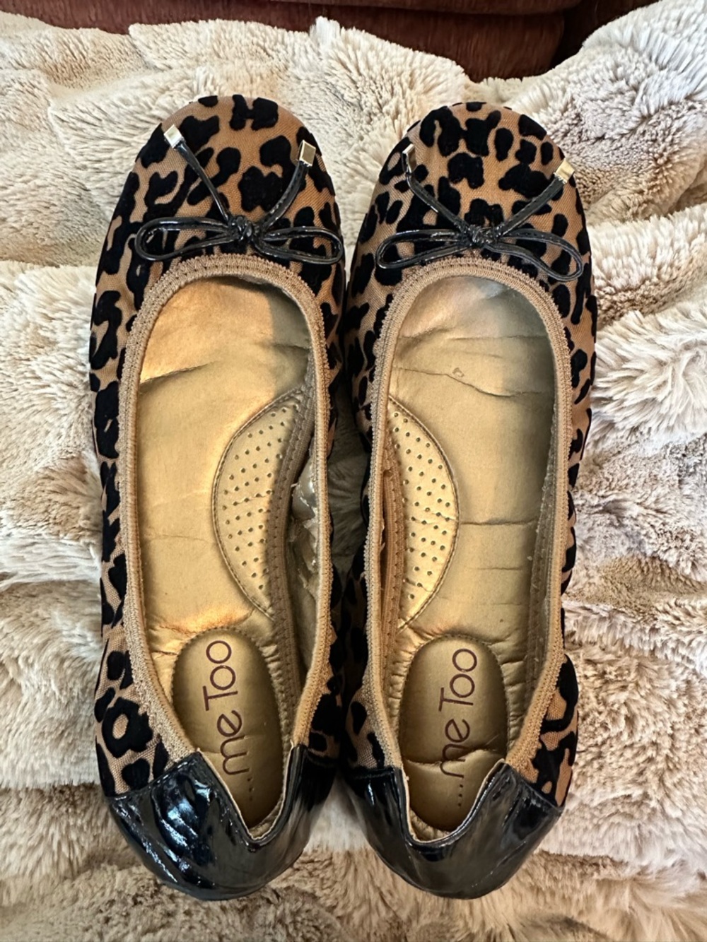 me too Leopard-Print Ballet Flats with Black Patent Trim